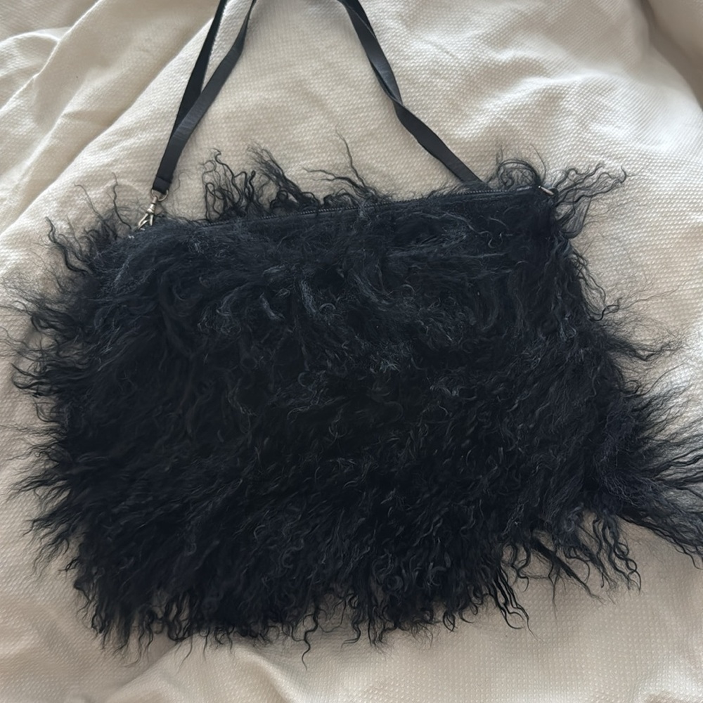 BCBGMaxAzria Black fluffy Fur bag